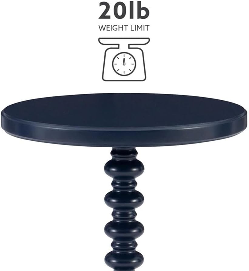MAKLAINE Modern Transitional Round Spindle Side Table, 17 in Diameter, Navy B...