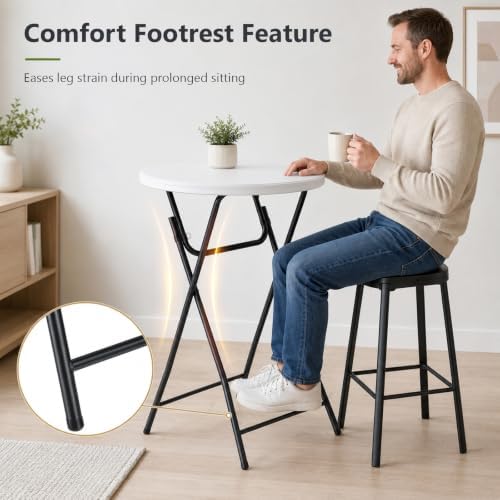 Folding Table,32 Inch Foldable Round, Bar Table Party High Top Table,White