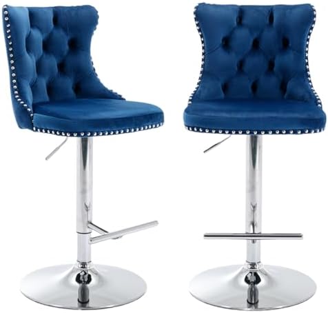 33’’ Velvet Swivel Bar Stools Set of 2 Kitchen Counter Adjustable Height Upho...
