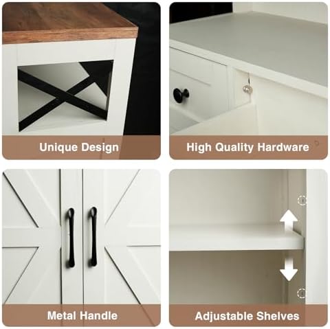 Farmhouse Storage Cabinet with Drawers, Small Kitchen Pantry Cabinet, White