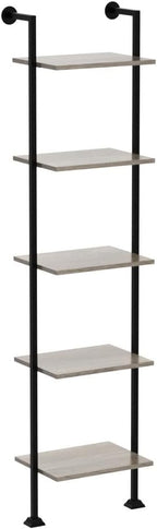 Axeman 5-Tier Ladder Shelf, Tall Narrow Bookcase for Small Spaces, Book Storage Organizer Case Open Shelves for Living Room, Home Office, Study, Industrial Style Black Metal Frame and Gray Shelf