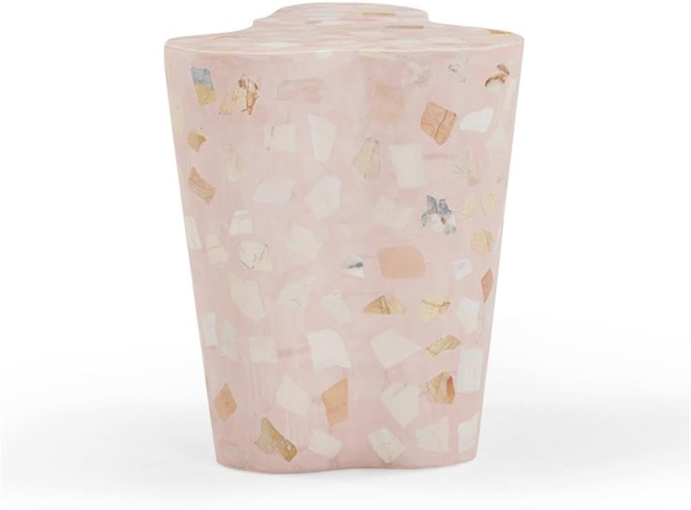 Pemberly Row Contemporary Slab Terrazzo Side Table, Sunset Pink Finish, Concr...