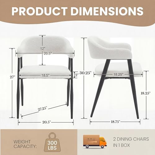 HNY Modern Dining Room Arm Chairs Set of 6, Faux Sherpa Boucle Upholstered Ba...