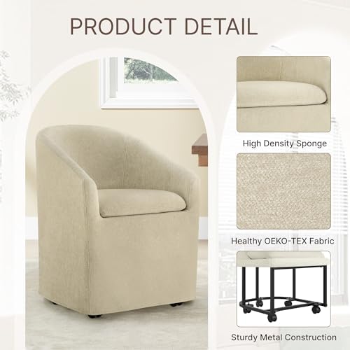 KISLOT Upholstered Dining Chairs Set of 4 with Casters, Light Tan