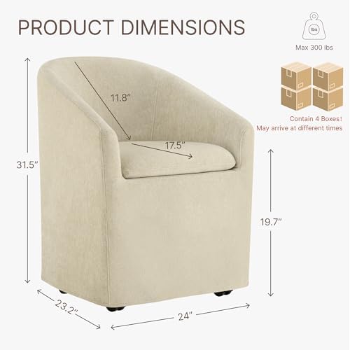KISLOT Upholstered Dining Chairs Set of 4 with Casters, Light Tan