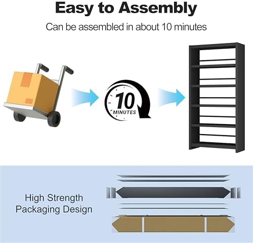 5 Tier Metal Bookshelf, Black 69" Tall Bookcase, Large Heavy Duty Book S...