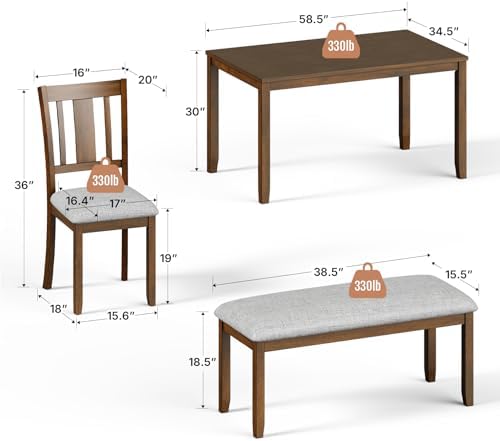 Zevemomo 6-Piece Solid Wood Dining Table Set,Dining Table Set for 6, Walnut
