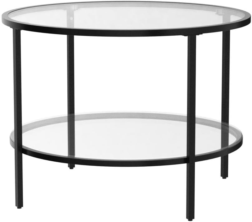 VINGLI 25.6" Glass Coffee Table, Round Coffee Tables for Living Room, Black