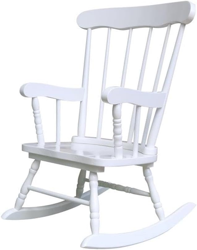 Rosebery Kids Solid para Wood and Veneers Rocker, Linen White Finish, 27.75" H x 22" W x 20" D, Durable Construction, Ready to Assemble, Children's Rocking Chair for Bedroom or Playroom