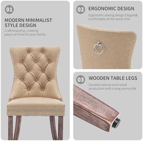 Leather Dining Chairs Set of 6, Upholstered Dining Room Chairs with Nailhead ...