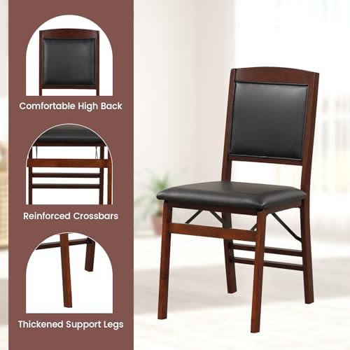 KOTEK Folding Dining Chairs Set of 2, Wooden Kitchen Chairs with Padded Seat ...
