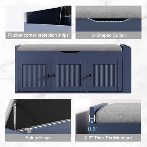 42.6" Storage Bench - Shoe Storage Bench with Side Storage Shelves and 3...