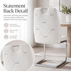 Dining Room Chairs Set of 6, Sillas para Comedor, Modern Dining Chairs Set of 6 with Leather,Geometric Tufted Back,Chrome Leg,Ergonomic Design,Easy to Clean,for Kitchen,Living Room(White,6)