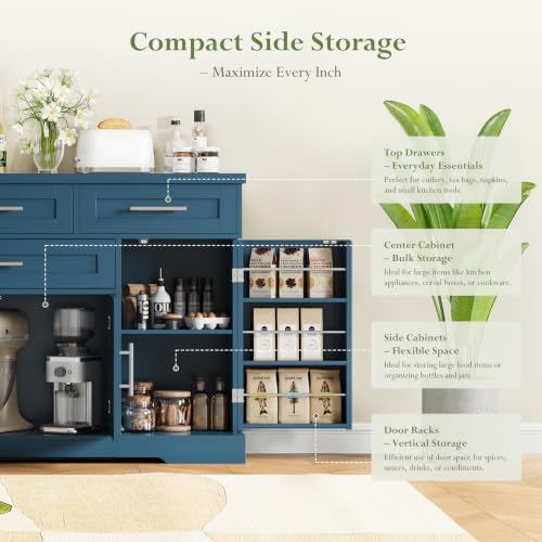 Concho 54" Sideboard Cabinet, Kitchen Buffet Cabinet with Storage, Blue