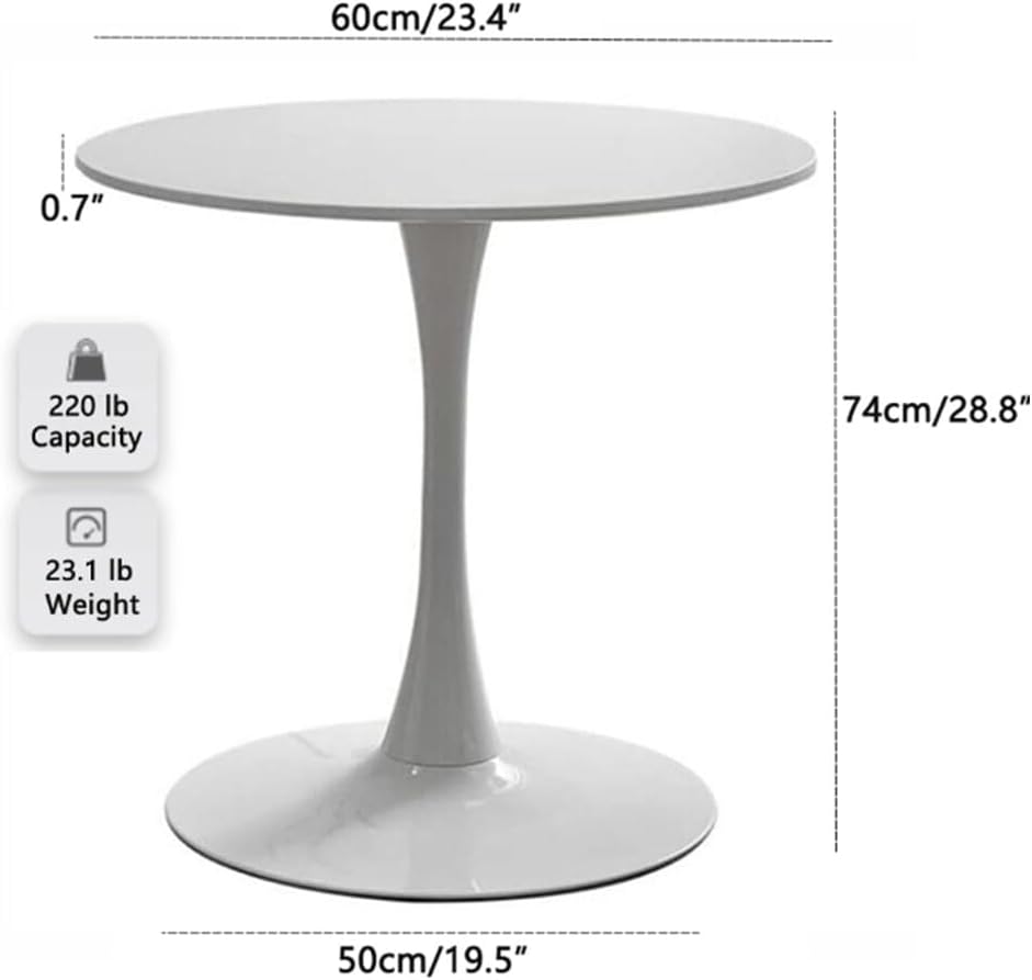 23.4" Tulip Dining Table, White, Perfect for 2-4 People, Mid-Century Mod...