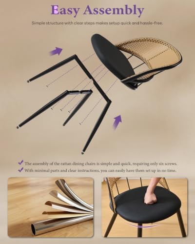 Black Rattan Dining Chairs Set of 4, Dining Room Chairs for Kitchen