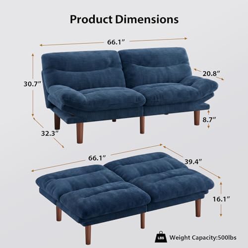 Pipishell Futon Sofa Bed, Modern 66" Futon Couch Convertible to Bed &amp...