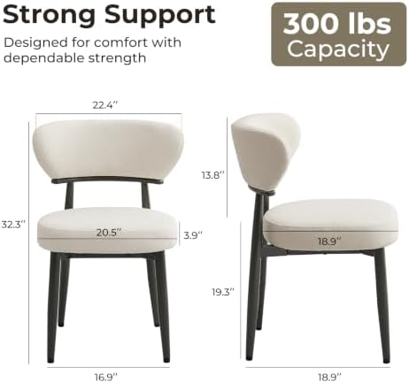Dining Chairs Set of 2, Modern Upholstered Fabric Dining Chairs | Thick Padde...
