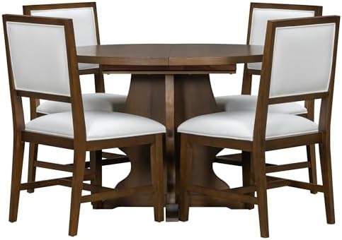 Harper & Bright Designs Farmhouse 5-Piece Dining Table Set with 4 Upholst...