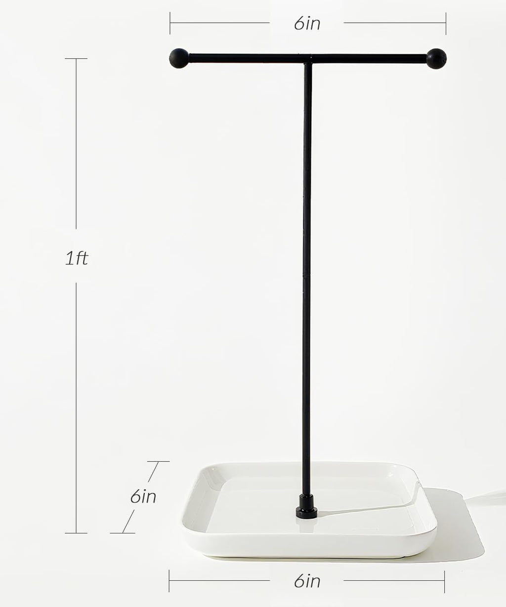 VROOMIUM Necklace Holder- Ceramic Base 1ft Height Jewelry Organizer Stand, Aesthetic Jewelry Hanger Display for Necklaces, Bracelets, Rings, Exhibidor de Collares-Minimalist White