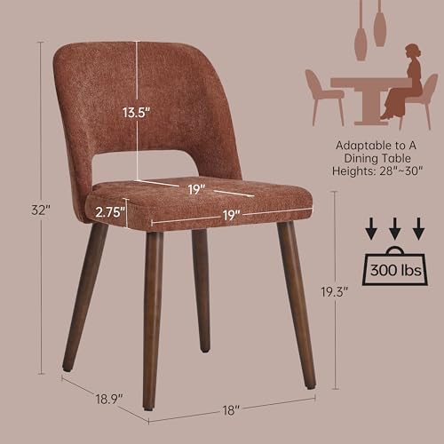 Usaint Wooden Dining Chairs Set of 2, Fabric Dining Room Chairs, Rusty Red