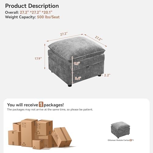 27" Large Square Ottoman with Storage, Modern Upholstered Footrest with ...