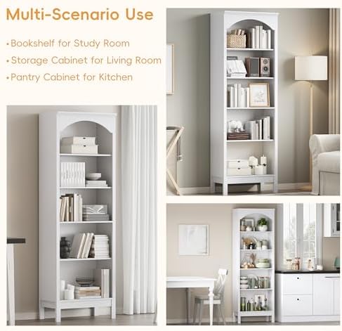 Arched Bookshelf,5 Tier Tall Bookcase with Adjustable Shelves for Storage