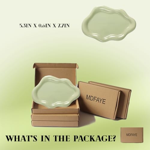 Jewelry Dish Trinket Tray for Women, Ring Dish Holder, Unique Cloud Shape Ceramic Plate Cute Things Vanity Aesthetic Room Decor Mother's Day Birthday (Mint Green)