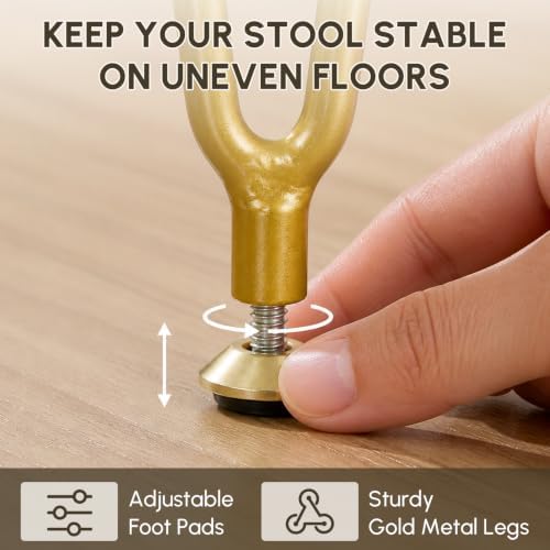 Foldable Vanity Stool with Backrest Ottoman Makeup Chair with Gold Legs