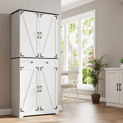 ELYKEN 72" Kitchen Pantry Storage Cabinet with Drawer, 3 Pull Out Shelve...