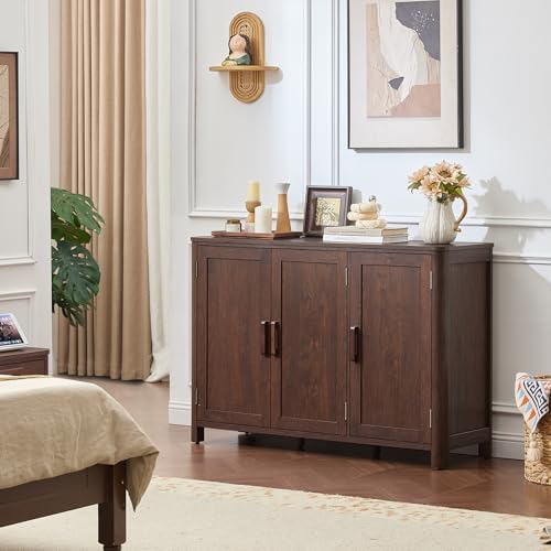 Joaxswe Walnut Sideboard Buffet Cabinet, 46" Arc-Shaped Storage Credenza