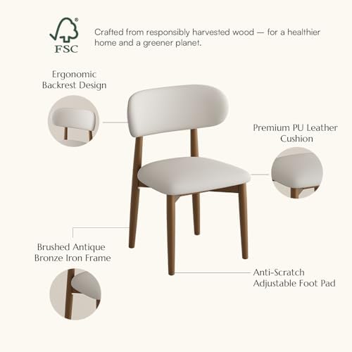 POVISON Modern Dining Chairs Set of 2, Armless PU Leather Dining Chair with P...