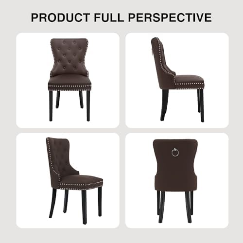 adochr PU Leather Dining Chairs Set of 6, Modern Kitchen Chairs,Dark Brown