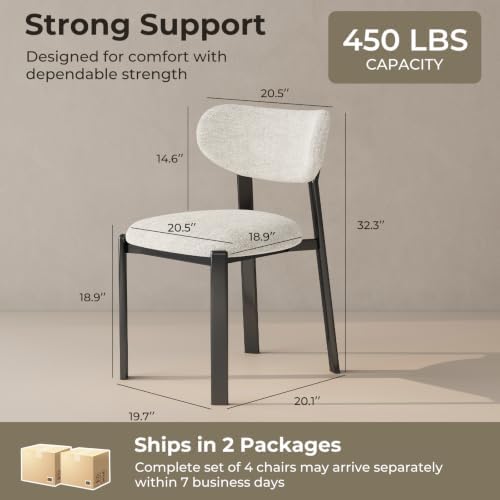 450LBS Dining Chairs Set of 4, Modern Upholstered Fabric Kitchen Chairs