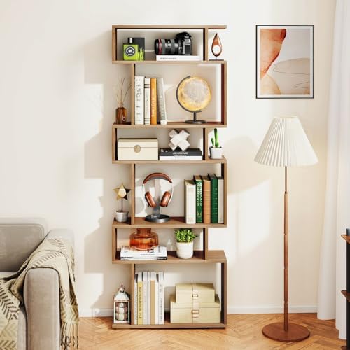 GIANTEX 6-Tier Geometric Bookshelves Set of 2, S-Shaped Bookcase with 2 Anti-...