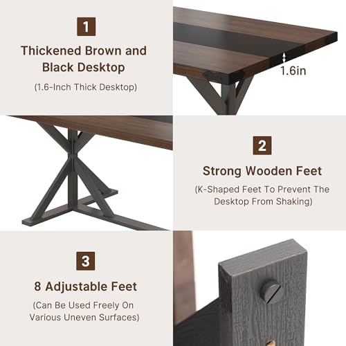 Hlivelood 71 Inch Dining Table for 6 People, Rectangular Kitchen Farmhouse Ta...