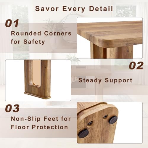 64.5" Dining Room Table Set for 6, Modern Farmhouse Wood Dining Table Set with Decorative Pedestal Legs & 6 Cushioned Chairs,Rustic Brown Kitchen Table Set for Kitchen, Easy Assembly