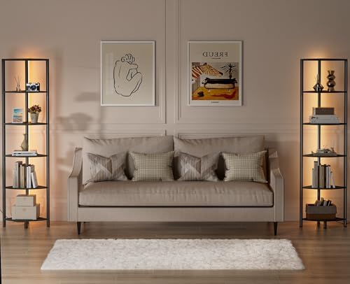 Furnulem 6 Tier Corner Shelf with LED Light, 67.5" Black Narrow Bookshelf