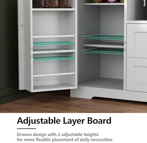 68"Tall Kitchen Pantry Storage Cabinet with Charging Station, Door &...