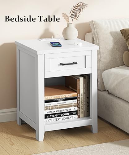 Decofy Farmhouse Nightstand with Charging Station & Large Storage, Set of...