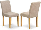 East West Furniture DMAB5-OAK-04 5 Piece Dining Set Includes a Round Dining Room Table with Dropleaf and 4 Light Tan Linen Fabric Upholstered Parson Chairs, 42x42 Inch, Oak