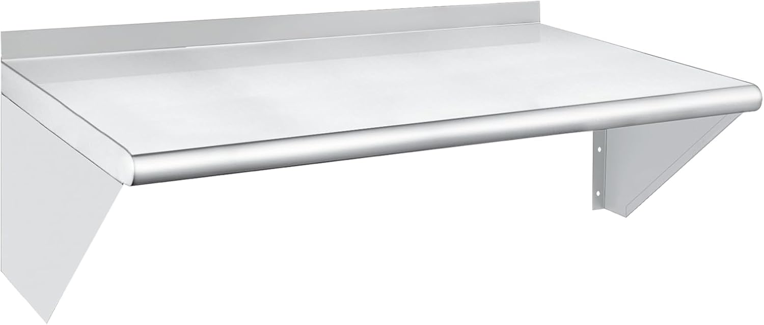 HARDURA Stainless Steel Shelf 18" x 36", 340lb Commercial Shelves Wall Mount Metal Shelving with Backsplash and Brackets for Kitchen, Restaurant, Laundry Room and Home