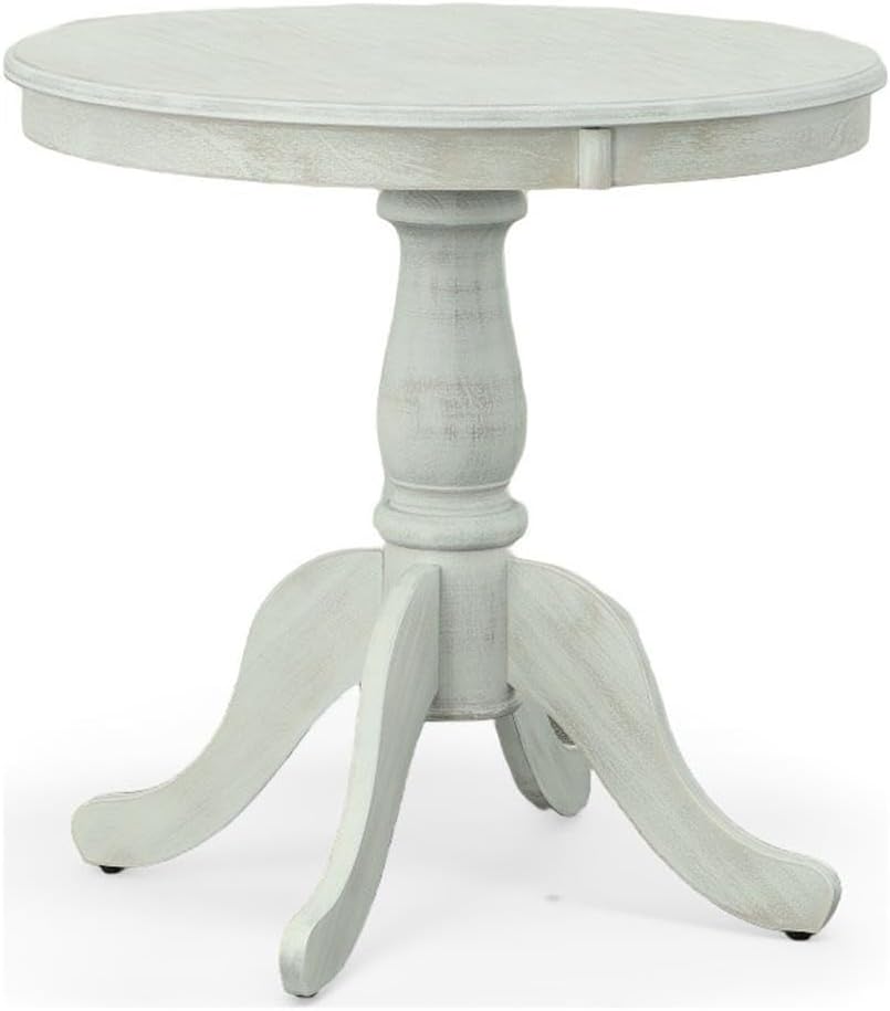 Pemberly Row Modern 30" Round Pedestal Dining Table, Whitewash Finish, M...