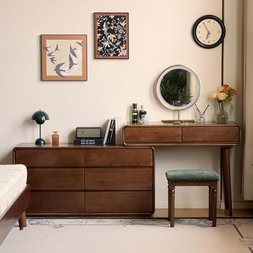 YESWOOD Small Vanity Stool Chair, Solid Wood Stool, Removable Seat Cushion, F...