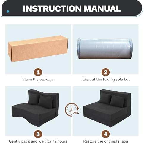 Fvkind Folding Futon Couch, Convertible Sleeper, Standard Size, Dark Grey | R...