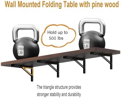 IAE Wall Mounted Folding Table with Pine Wood,72" x 16"Floating Wal...