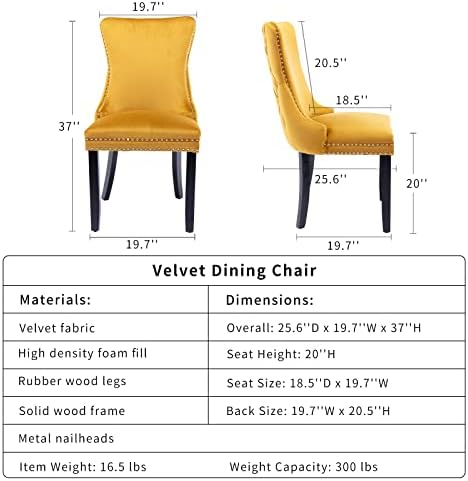 Set of 2 Velvet Dining Chairs, Elegant Tufted High Back Accent Chairs with Na...