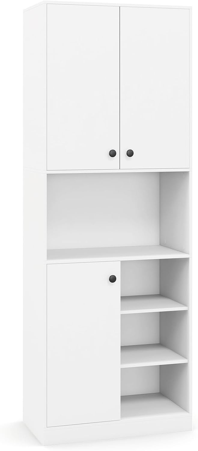 TANGZON Tall Kitchen Cupboard, 3-door Storage Cabinet with Countertop, Open S...