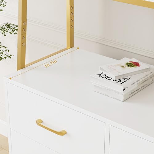 HITHOS White Gold Bookshelf, 69" H Ladder Book Shelf with Drawers & ...