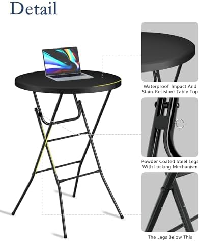 Round Folding Table, 32" Bar Height Tables for Parties and Commercial Ev...